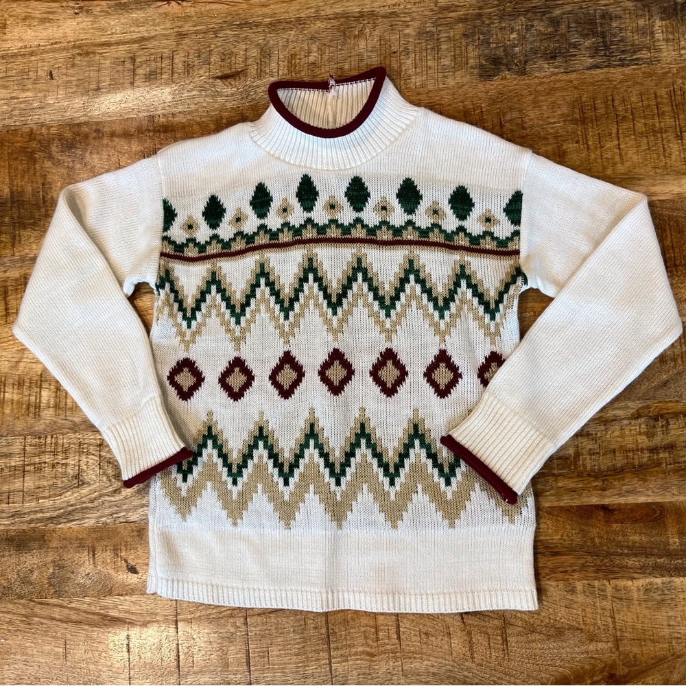 Evsie Holiday Print Mock Neck Sweater Size Medium 10 Girls NWOT